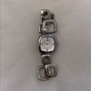 Fossil Metallic Square Link Bracelet Watch Y2K